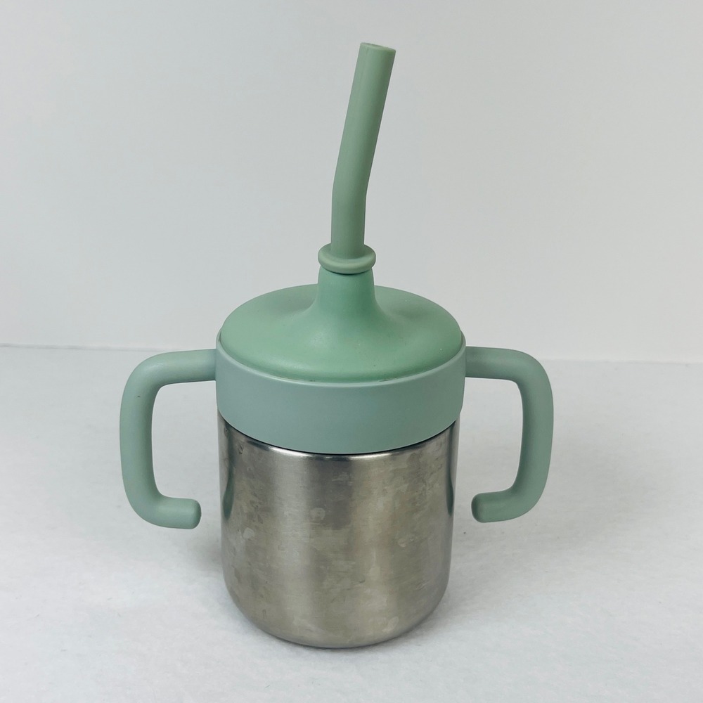 Cloud Island Stainless Steel Toddler Sippy Cup with Silicone Straw Sage Green